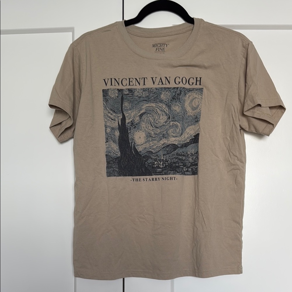 Mighty Fine Tan T shirt with Van Gogh Art